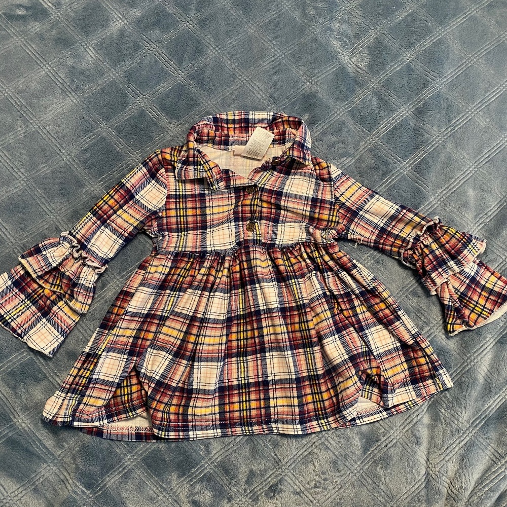 girls 18 mo Ruffle Bell Sleeve Plaid Tunic Dress